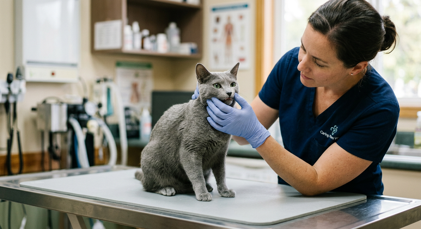 A veterinarian examining a cat to check for nutritional deficiencies.