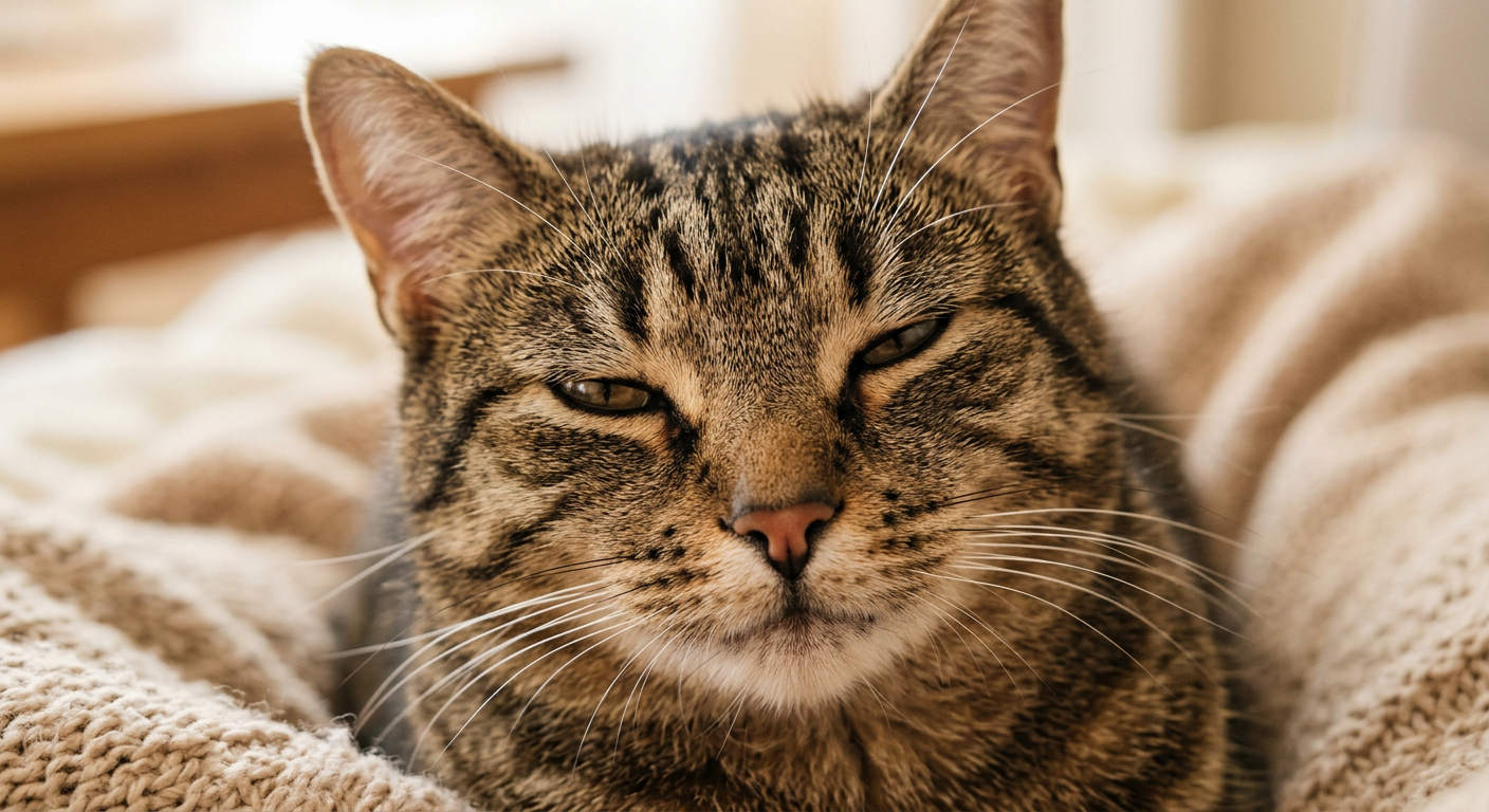 A close up of a ginger cat performing a slow blink with soft focused eyes.
