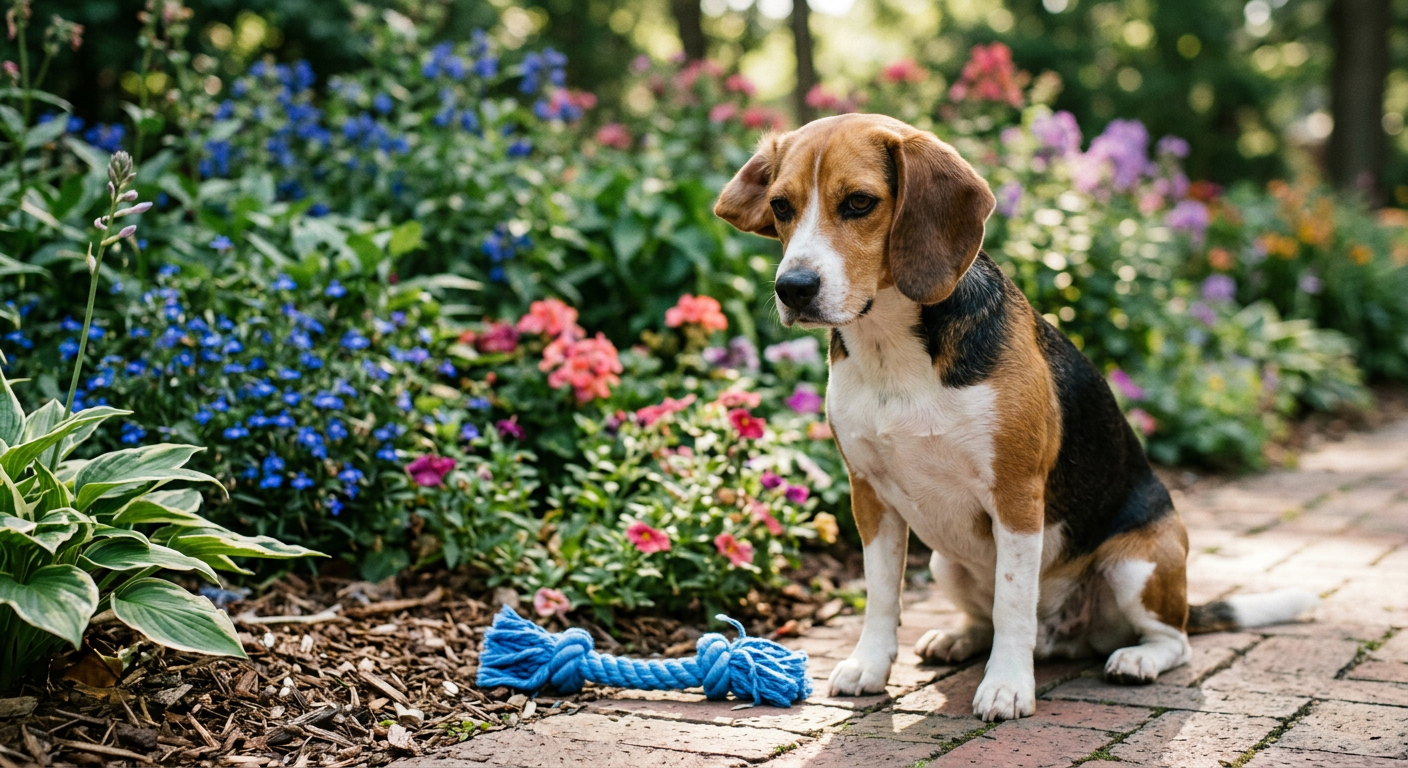 A person's hand offering a colorful rubber toy to a Dachshund puppy to distract it from digging.