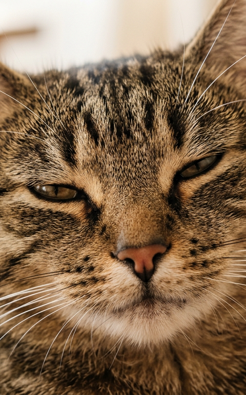 A close up of a ginger cat performing a slow blink with soft focused eyes.